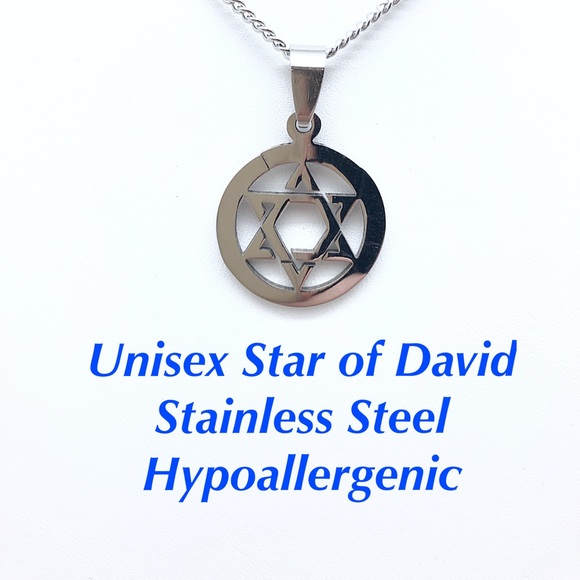 Reversible Star of David Stainless Steel Necklace, NWT, Multiple Length Chains - Picture 2 of 6